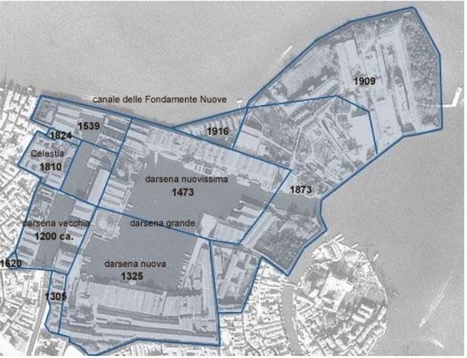 Arsenale Venezia, ampliamenti nei secoli