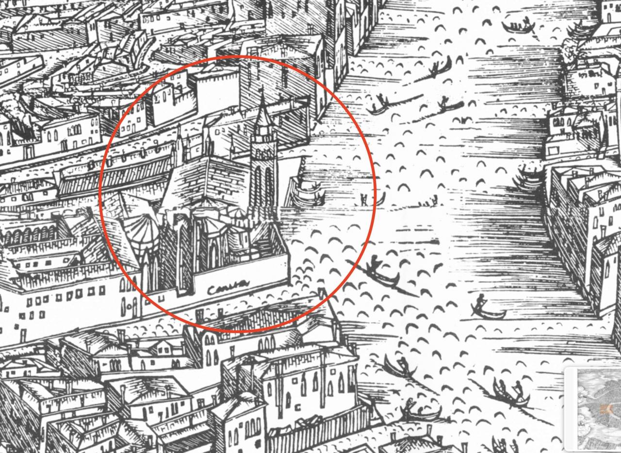 La chiesa della carità nella mappa del De Barbari