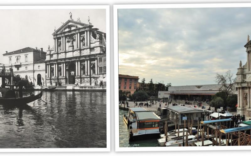 Foto con il ponte in ghisa di Neville e foto attuale, senza il ponte