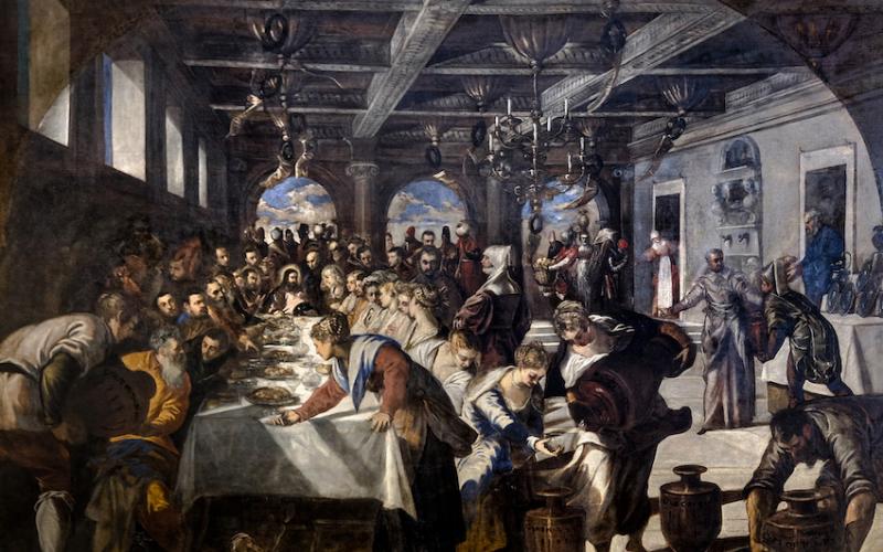 Basilica della Salute, telero del tintoretto, Nozze di Canaan